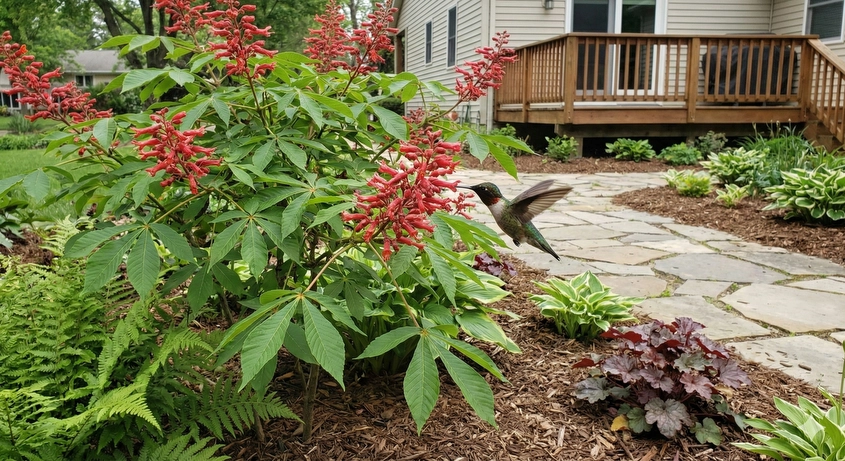 hummingbird on a red buckeye
