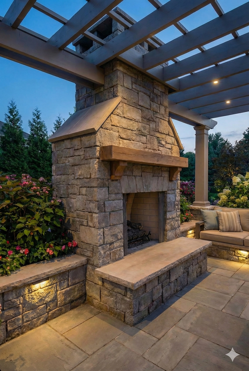 luxury outdoor living fireplace design